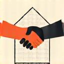 A handshake icon over a blueprint, symbolizing community partnership.
